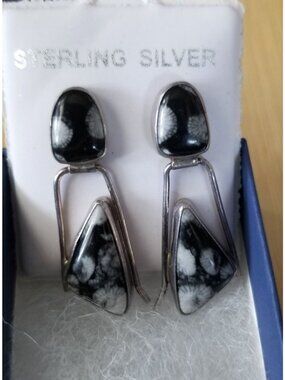 Earrings suville Snowflake Obsidian  7.4  Gr 37 ct Silver 925  40 mm  x 15  mm